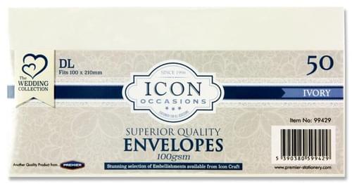 Icon Occasions Pack of 50 Dl 100Gsm Envelopes - Ivory
