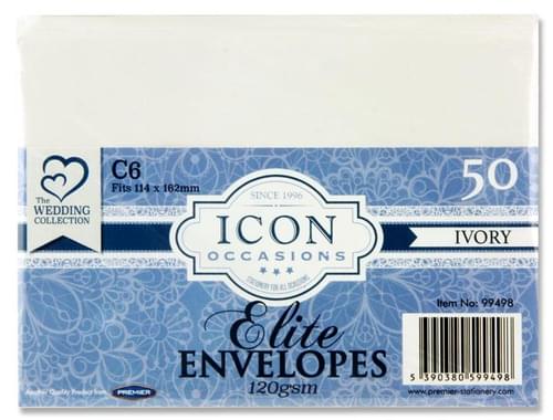 Icon Occasions Pack of 50 C6 120Gsm Envelopes - Ivory