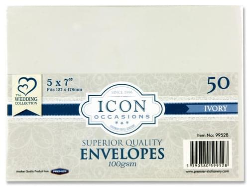 Icon Occasions Pack of 50 5"X7" 100Gsm Envelopes - Ivory