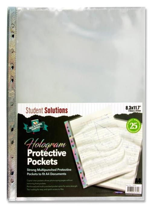 Student Solutions Pack of 25 A4 Protective Pockets - Holographic Spine