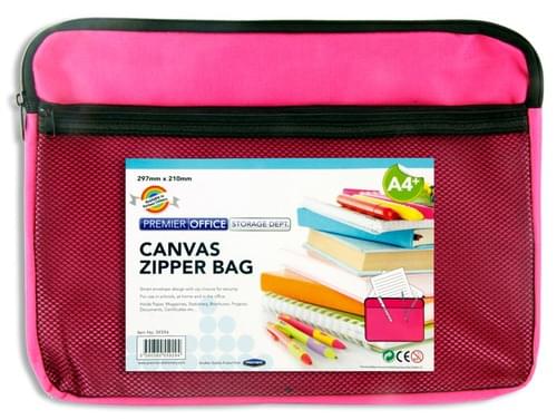 Premier Office A4+ Canvas Twin Zipper Bag - Pink