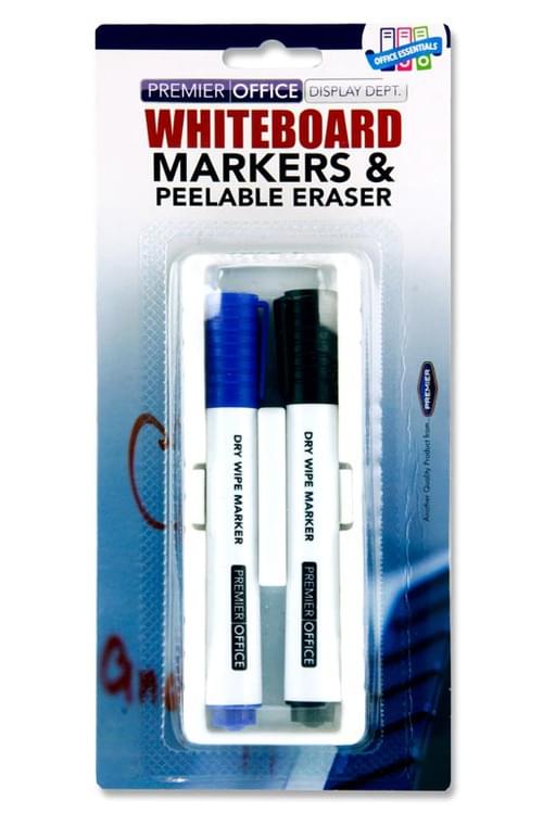 Premier Office Peelable Whiteboard Eraser & 2 Markers