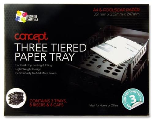 Concept 3 Tiered A4/Fc Paper & Letter Tray - Black