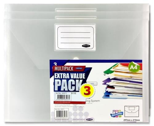 Premier Office Pack of 3 A4 Button Document Wallets