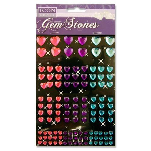 Icon Craft Pack of 120 Self Adhesive Gem Stones - Heart Asst.