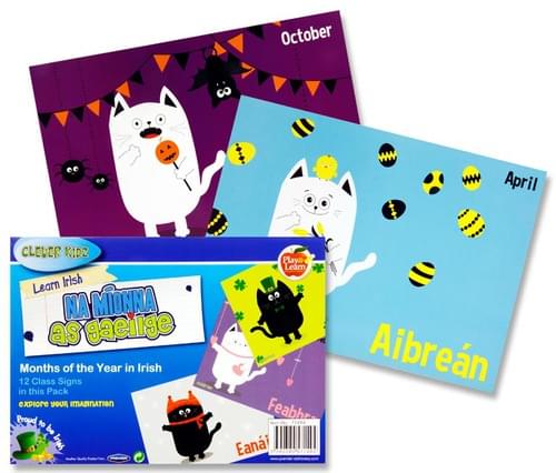 Clever Kidz Pack of 12 Class Signs - Months In Irish