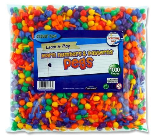 Clever Kidz Bag 1000 Coloured Pegs For Peg Boards