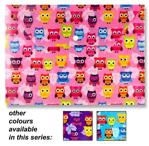 Premier A4 Pp Document Button Wallet - Owl 3 Asst.