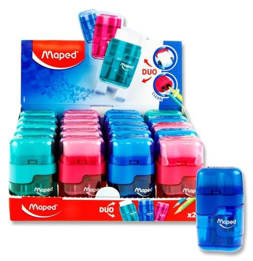 Maped Duo Connect Twin Hole Sharper & Eraser - Translucent 3 Asst