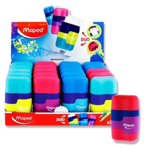Maped Duo Connect Twin Hole Sharpener & Eraser - Colorful 3 Asst
