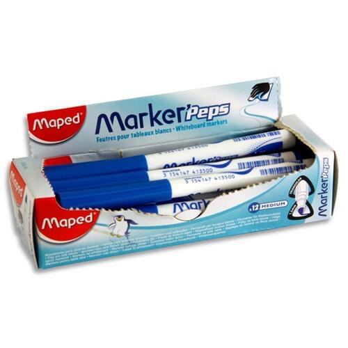 Maped Box 12 Marker'Peps Small Whiteboard Markers - Blue