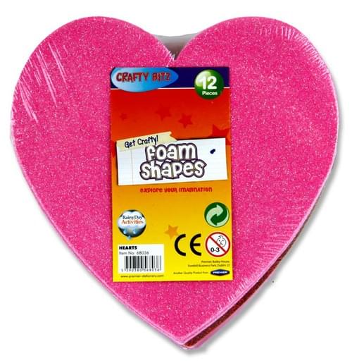 Crafty Bitz Pack of 12 Foam Shapes - Glitter & Plain Hearts