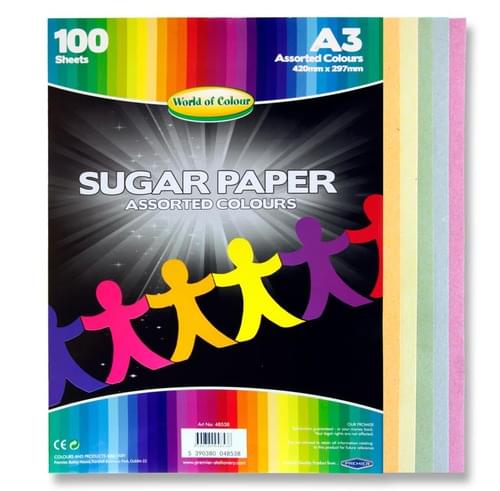 Woc A3 Sugar Paper 100 Sheets - Coloured