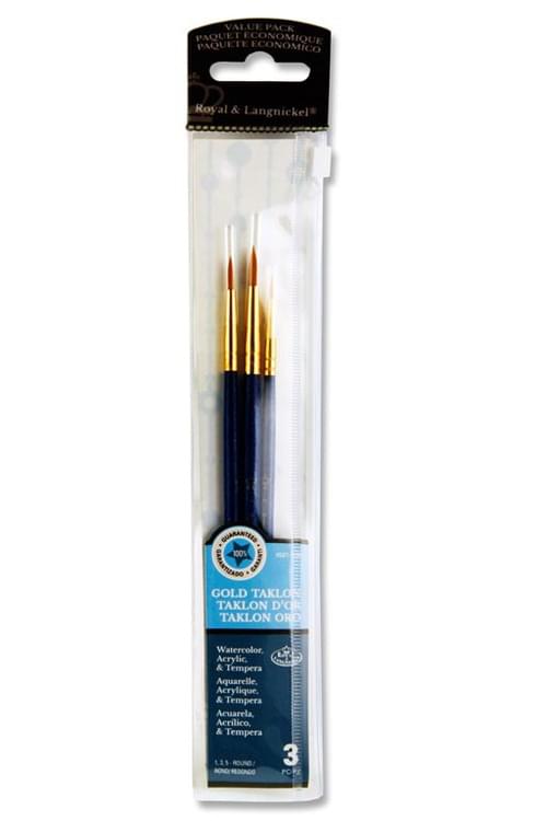 3Pce Brush Set In Wallet - Gold Taklon Round