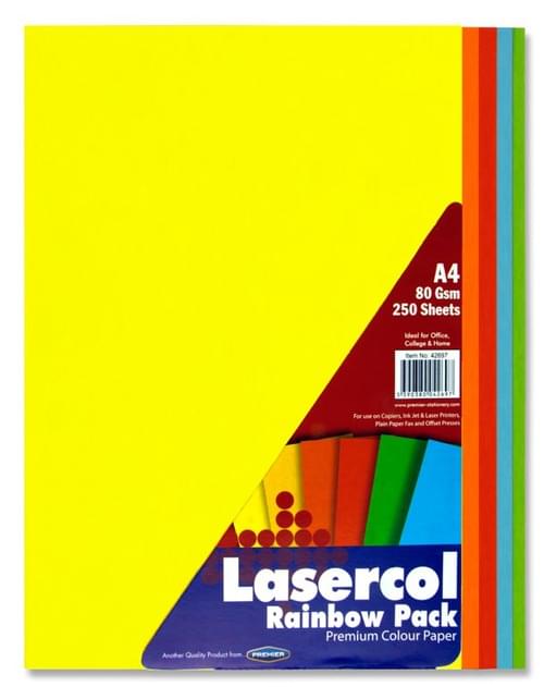 Lasercol A4 80Gsm Colour Paper 1/2 Ream - Rainbow