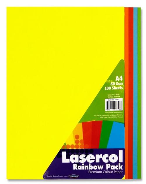 Lasercol A4 80Gsm Colour Paper 100 Sheets - Rainbow