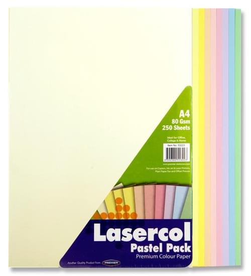 Lasercol A4 80Gsm Colour Paper 1/2 Ream - Pastel