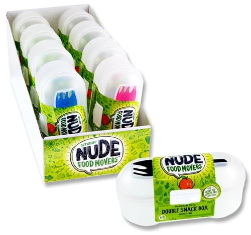 Smash Nude Food Movers Double Snack Box W/Fork 4 Asst