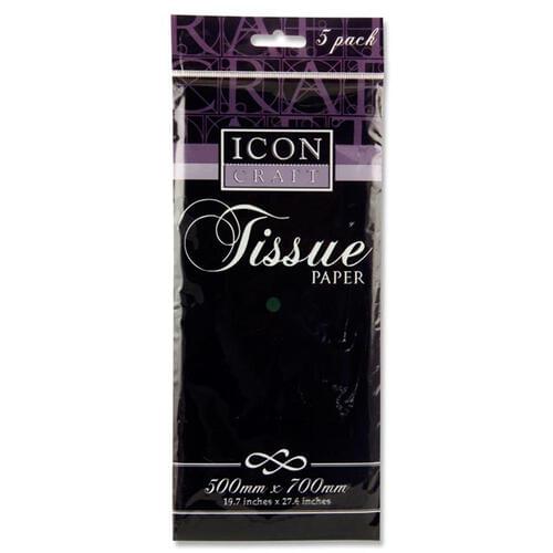 Icon Craft Pack of 5 500X700Mm Tissue Paper - Black