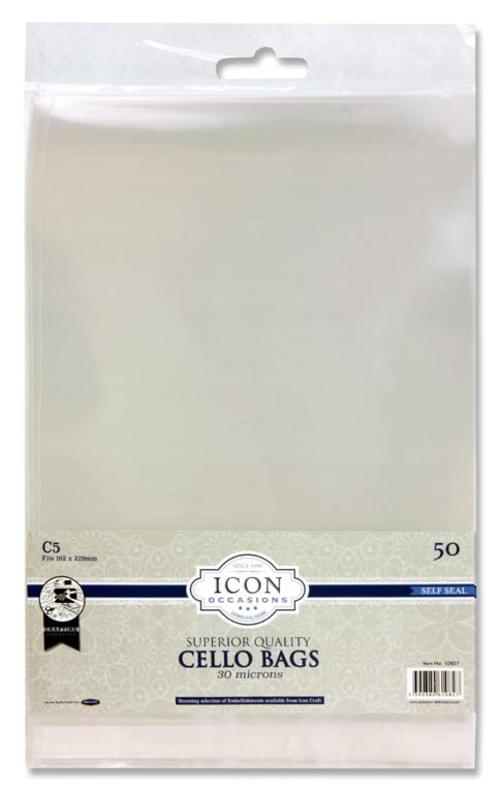 Icon Occasions Pack of 50 C5 Self Seal Cello Bags