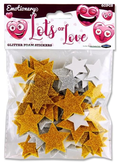 Emotionery Pack of 60 Glitter Foam Stickers - Lots Of Love Stars