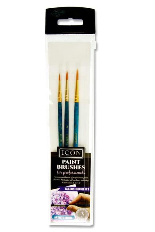Icon 3Pce Brush Set In Wallet - Golden Taklon Round