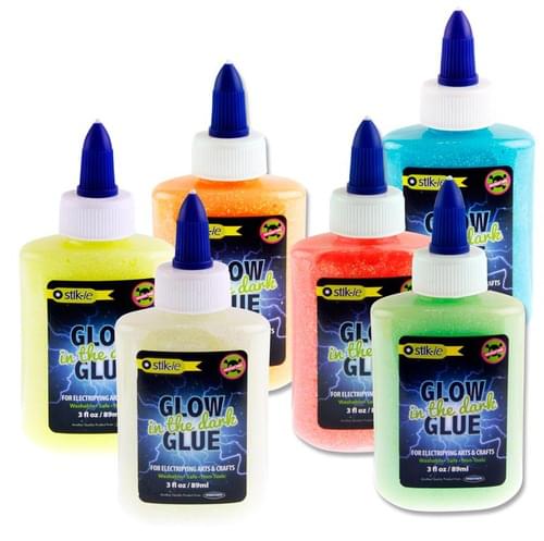 Stik-Ie 89Ml Glow In The Dark Glitter Glue 6 Asst.