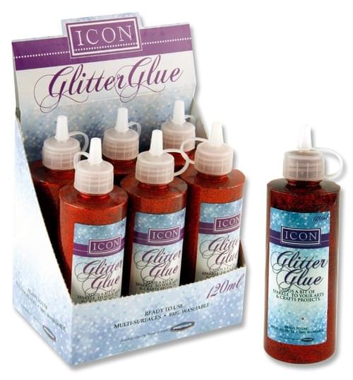 Icon 120Ml Bottle Glitter Glue - Red