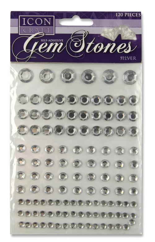 Icon Craft Pack of 120 Self Adhesive Gem Stones - Silver