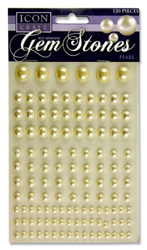Icon Craft Pack of 120 Self Adhesive Gem Stones - Pearl