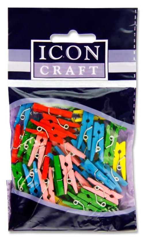 Icon Craft Pack of 50 Mini Clothes Pegs - Color