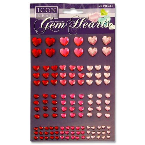Icon Craft Pack of 120 Self Adhesive Gem Hearts 3 Asst.