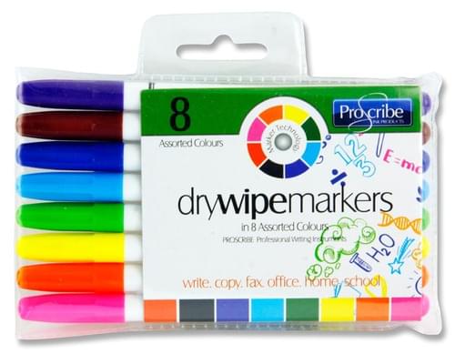 Pro:Scribe Pack of 8 Dry Wipe Whiteboard Markers - Multiple Colours Available