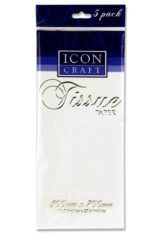 Icon Craft Pack of 5 500X700Mm Tissue Paper - White
