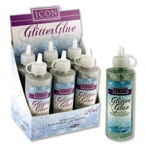ICON 125ml BOTTLE GLITTER GLUE - SILVER