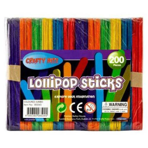 CRAFTY BITZ BAG 200 JUMBO LOLLIPOP STICKS - COLOURED