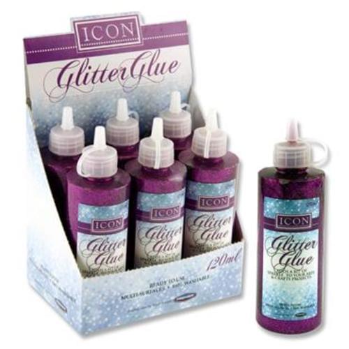 ICON 125ml BOTTLE GLITTER GLUE CDU - PURPLE