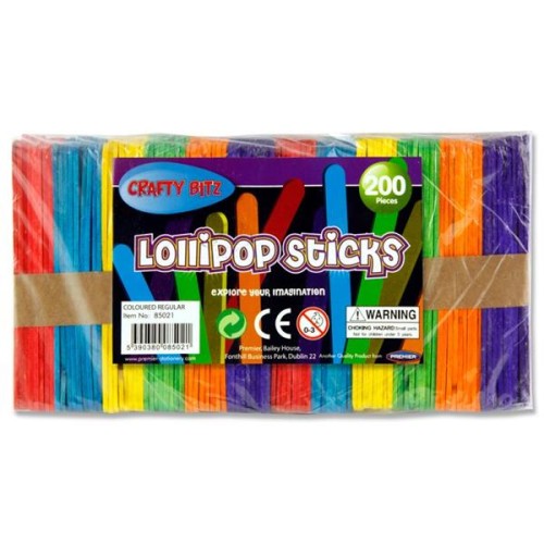 Crafty Bitz Bag 200 Lollipop Sticks - Coloured