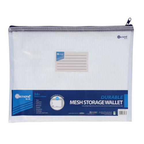 Ormond Blue Blue A4+ Durable Mesh Wallet - Clear pack 10