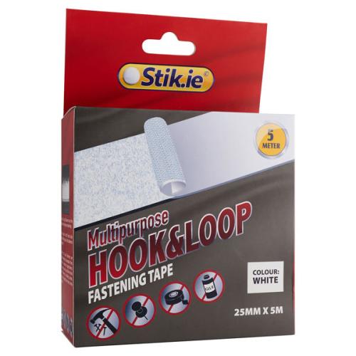 Stik.ie 5m X 25mm Roll Multipurpose Hook & Loop Fastening Tape - White Velcro