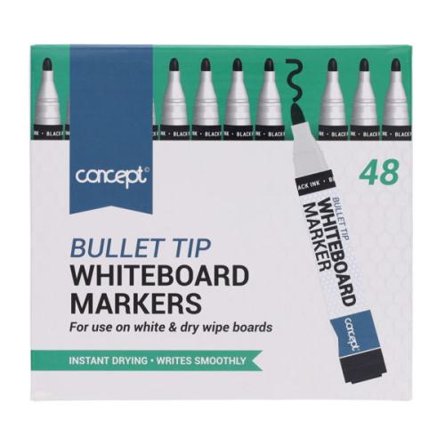 Concept Box of 48 Bullet Tip Whiteboard Markers - Black
