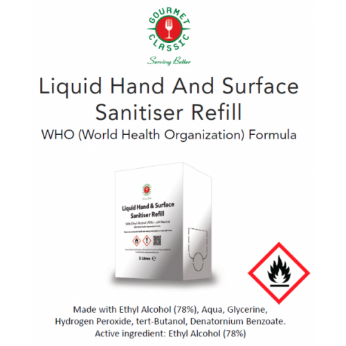 Liquid Hand & Surface Sanitiser, 3Litre with Tap 78% Alcohol