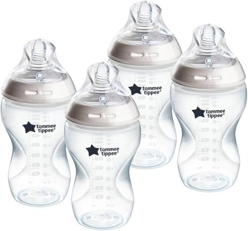 Tommee Tippee Natural Start Baby Bottles for 3m+, Pack of 4 340ml Baby Bottles, with Medium Flow Breast-Like Teat for a Natural Latch, Self-Sterilisin