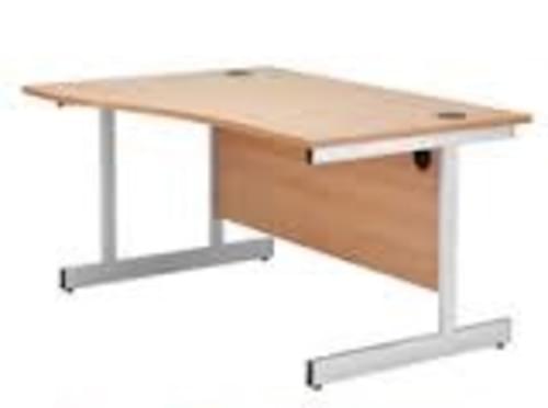 *Cantilever Wave Desk / Workstation Left Hand Silver Legs W1400xD800/1000xH725mm Beech*