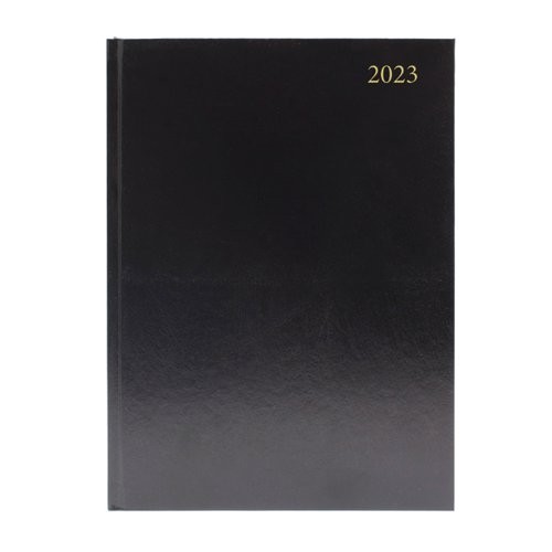 A4 Office 2023 Two Pages to a Day Casebound and Sewn Vinyl Coated Board A4 297x210mm Black