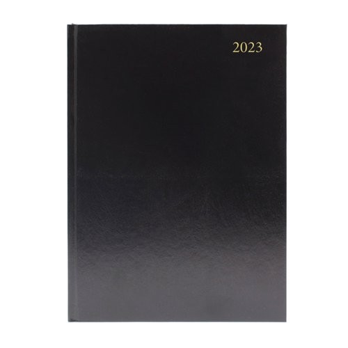 A5 Office 2023 Appointment Diary Day to Page Casebound and Sewn Vinyl Coated Board A5 210x148mm Black