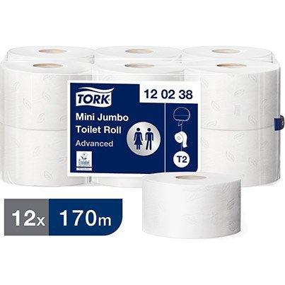 Tork Mini Jumbo Toilet Paper Roll White T2, Advanced, 2-ply [Pack 12]
