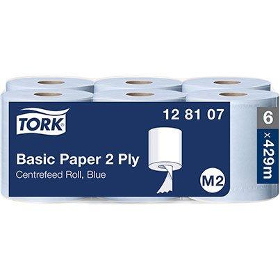 Tork Basic Paper Blue Centrefeed Roll 2 Ply, 6 rolls per case 128107