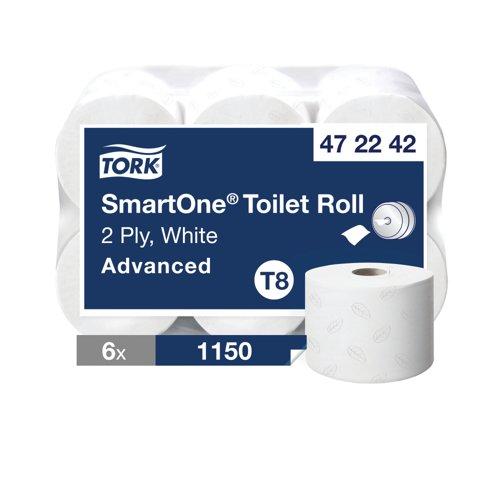 Tork SmartOne® Toilet Roll White T8, Advanced, 2-Ply [Pack 6]
