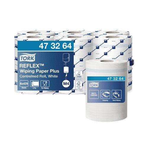 Tork Reflex™ Wiping Paper Towel Plus 2 Ply White M4 Multipurpose [Pack 6] 473264